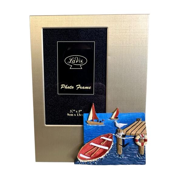 La Vie Sailboat Dock Photo Frame Holds a 3 1/2 In X 5 Inch Picture - Picture 1 of 8